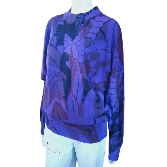 Vintage 80s deWall Sweater Wool Blend Black Panther Print Oversized Fit - Picture 3 of 9